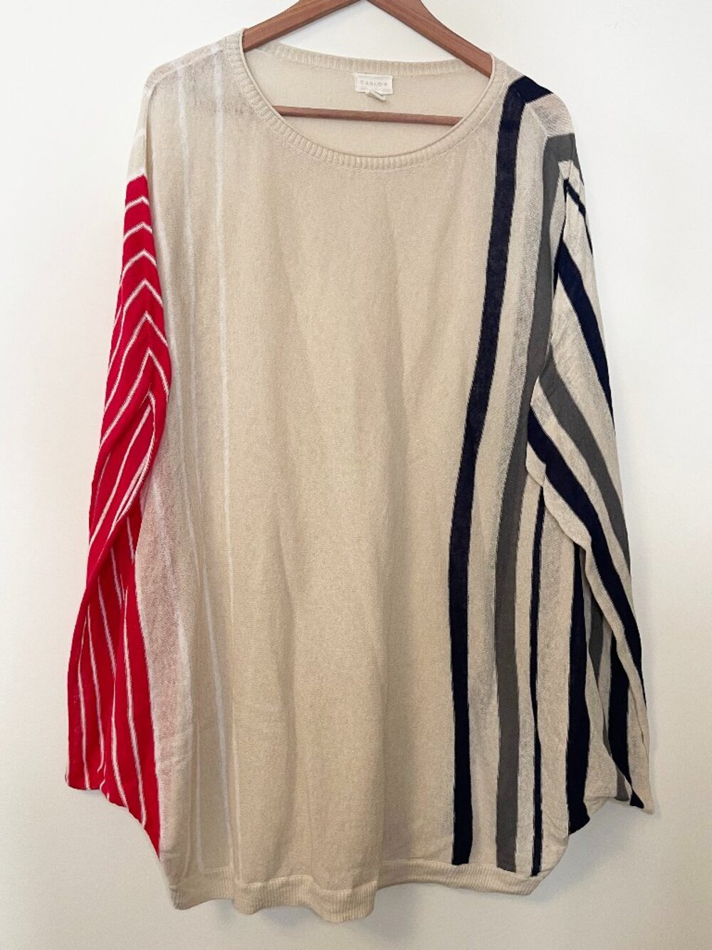 Caslon Linen Cotton Oversized Colorblock Stripe Dolman Top M/L Coastal Lagenlook
